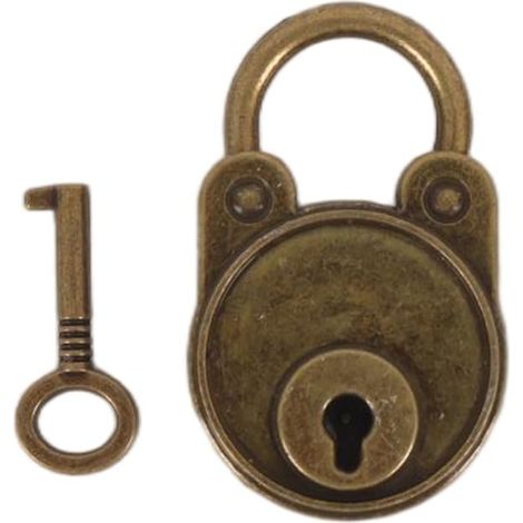 Cadenas vintage avec clé, 4,7 x 2,9 x 1 cm, bronze décoratif, pour agendas, boîtes à bijoux, mini cadenas avec anse de 1,5 cm, fermoir rustique (1/5)
