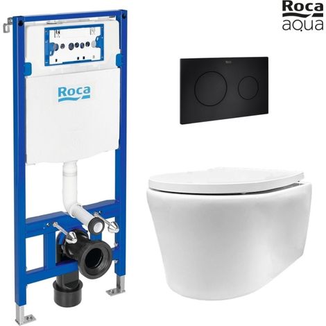 Bastidor empotrado ROCA Duplo Pack con cisterna y pulsador PL10 neg mat, con inodoro suspendido Rimless LIA de AzulBath (1/5)