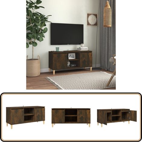 Meuble TV avec pieds en bois solide Chêne fumé 103,5x35x50 cm - Meuble Tv - Meuble Téléviseur - Meuble Audiovisuel - Support Tv - Meubles Scandinaves (1/5)
