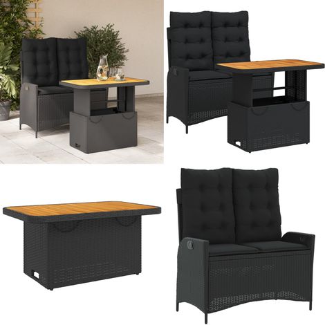 Ensemble à manger de jardin coussins 2pcs noir résine tressée - Banc de jardin - Table de jardin (1/5)