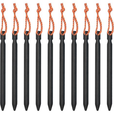 Lot de 10 piquets de tente en aluminium de 18 cm avec corde - Accessoires de tente - Noir (1/5)