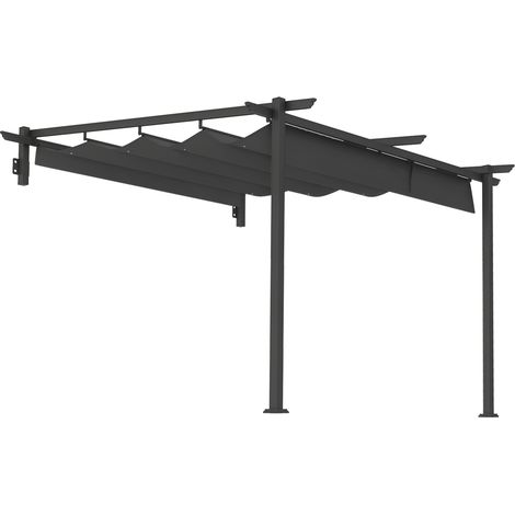 Pavillon, 3 x 3 m Pergola, Winddichtes Terrassendach, Wandmontage, Verstellbares Dach, für Garten, Terrasse, Dunkelgrau