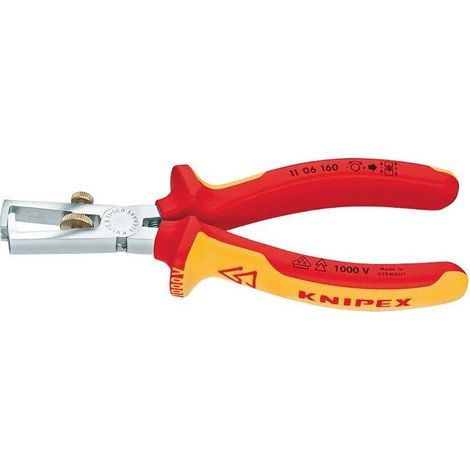 KNIPEX 11 06 160 Pinza spelacavi con molla di apertura universale isolati con manici rivestiti in materiale bicomponente, collaudati VDE cromata 160 mm