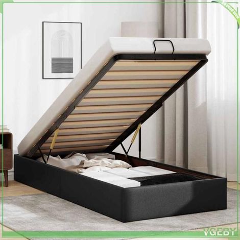 Cadre de lit ottoman - 3310774 - Similicuir noir - Rangement sous lit / levage hydraulique - 90x190 cm (1/5)