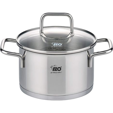 ELO 7242026 Pentola in acciaio inox a induzione, Pentola in acciaio inox, 20 cm, Pentola con coperchio in vetro, acciaio inossidabile, vetro, 20 cm (1/4)
