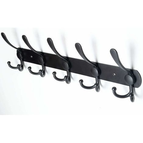 Wandgarderobe, Wandhaken – Besonders robuster Edelstahl, 5 Haken, Garderobe für Mäntel, Hüte, Handtücher, Eingangsbereich, Badezimmer (schwarz) (1/5)