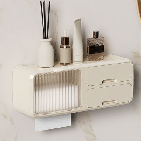 Contenitore per carta igienica impermeabile in materiale PP beige, multifunzionale (1/4)
