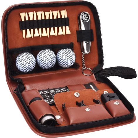 Coffret cadeau de golf pour hommes et femmes, comprenant des accessoires de golf avec étui haut de gamme, balles, télémètre, tees, brosse, couteau à divots multifonction, compteur de score et clips à 