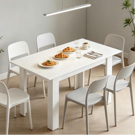 Tavolo da pranzo allungabile 180 x 80 x 75 cm in MDF e acciaio bianco OKMYHOME (1/5)