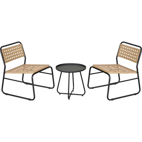 Ensemble de bistrot avec table basse et 2 chaises beige noir (1/5)