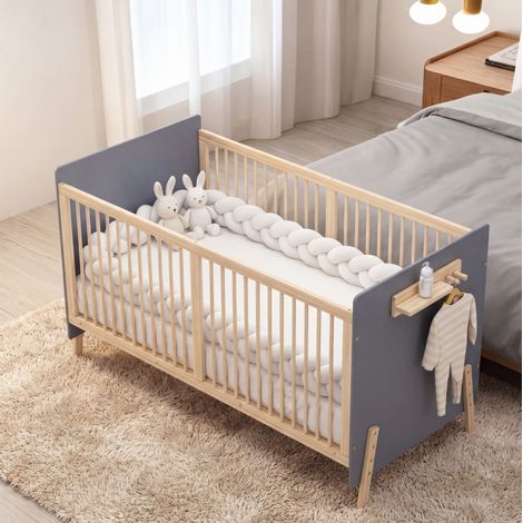 Lit bébé 140x70 évolutif réglable bois massif bleu HAVRYA (1/5)