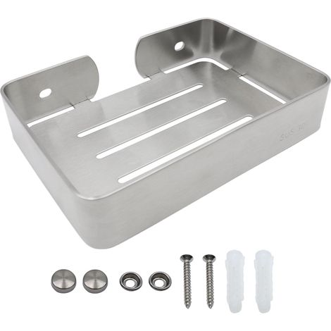 Porte-savon mural en acier inoxydable argenté avec vis, porte-savon robuste pour barre de savon élégant (M, argent) (1/5)