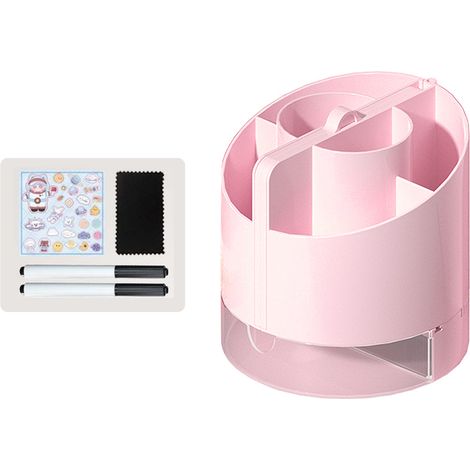 Organiseur de bureau 6 compartiments porte-crayons avec plateau, miroir intégré, calculatrice et tableau blanc effaçable pour prises de notes et emploi du temps, rangement fournitures scolaires et art (1/4)