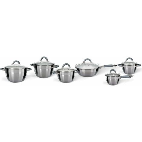 TRADE SHOP - Set Batteria Di Pentole A Induzione 12pz In Acciaio Inox Manici In Silicone Antiscivolo -