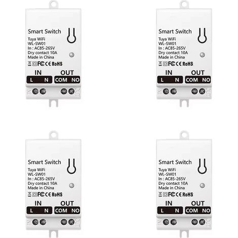 4 modules de contact sec Tuya Smart WiFi 10A, relais de disjoncteur universel pour la maison, compatibles avec Smart Life et Alexa, 85-265 V CA. (1/3)