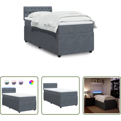 vidaXL Surmatelas - Sommier à lattes de lit et matelas Gris foncé 80x200 cm Velours (1/5)