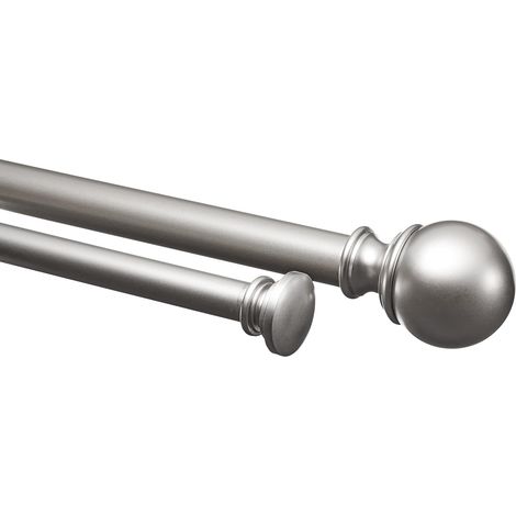 1 Tringle à rideau double, nickel, extensible 183-366 cm, diamètre 19 mm, avec embouts boule pour salon
