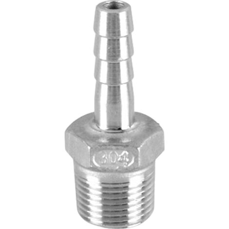 Raccord Tuyau - Filetage BSP Mâle - Queue Barbée - Acier Inoxydable 304 - 3/8" x 6 mm - 1 Pièce (1/5)