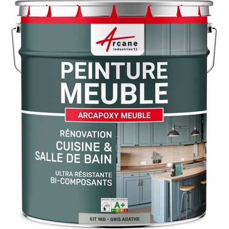 MÖBELFARBE FÜR KÜCHE UND BAD : Buntlack - Möbelfarbe abwaschbar - Möbellack - Epoxidfarbe | Epoxyfarbe - Achat-Grau RAL 7038 - Kit 1kgbis zu 12m² für 2 Schichten
