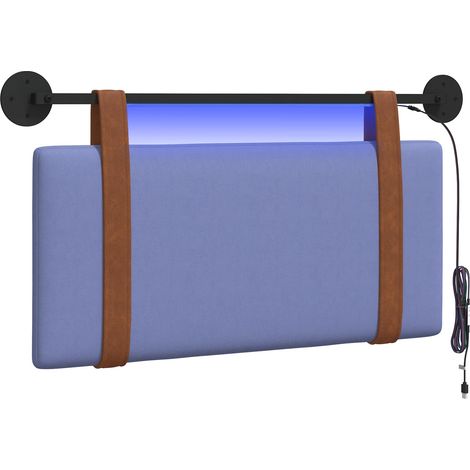Hanging Headboard with LED Light Jeans Blue Antique PU vidaXL