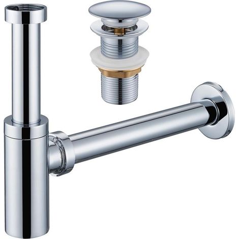 Siphon lavabo avec bonde à valve pop-up, Anti-odeur, Peinture chromée, sans trop-plein, Convient pour les salles de bains et les cuisines, (1/5)