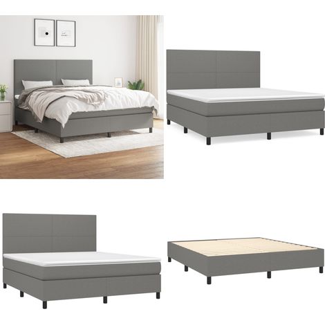 Sommier à lattes de lit avec matelas Gris foncé 180x200cm Tissu - Lit Double - Lit Tapissier - Literie - Matelas À Ressorts Ensachés - Tête De Lit Ajustable - Home & Living (1/5)