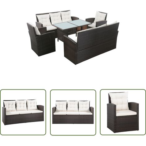 The Living Store 5-tlg. Garten-Lounge-Set mit Auflagen Poly Rattan Braun - Outdoor Möbel - Gartenmöbel - Lounge Set - Rattan Sofa - Esstisch (1/5)