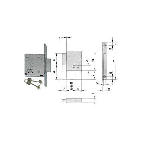 SERRATURA DA INFILARE DOPPIA MAPPA 57223  mm.50 (57223500)    CISA