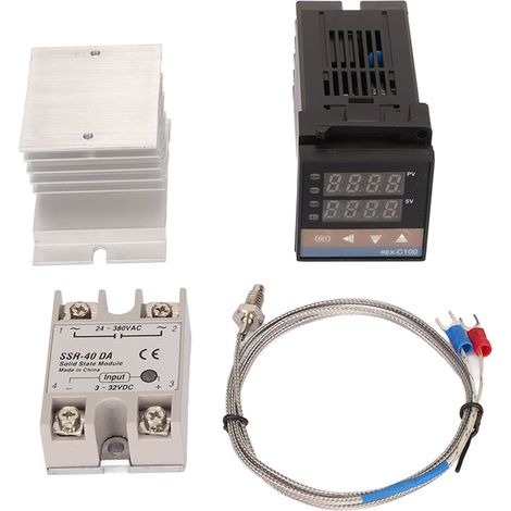 Eosnow Ensemble de Thermostat numérique PID, thermocouple, relais de dissipateur de chaleur, contrôleur de température avec support pour poulailler de ferme 40A