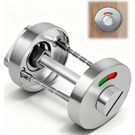 Rosace de toilette, avec indicateur de reçu, serrure avec bouton rotatif en acier inoxydable, verrou rotatif, serrure de porte de WC, rouge et vert, indicateur d'occupation, accessoires de salle de (1/5)