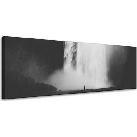 Lienzo impreso Cascada en blanco y negro 120x40 cm