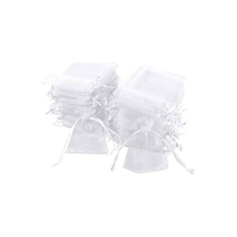Set mit 100 Säckchen aus weißem Organza, 7 x 9 cm, Organza-Geschenktüte, Schmuckbeutel, Hochzeitssäckchen, Lavendelsäckchen, Hochzeitsgeschenk (1/5)