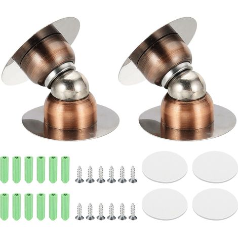 Juego de 2 topes de puerta magnéticos, 4,6 cm, de acero inoxidable, para montaje en pared, ideales para dormitorio, baño, cocina y oficina, color cobre rojo.