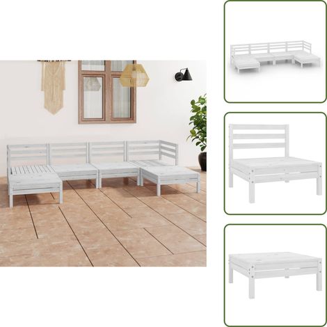 Salon de jardin 6 pcs Blanc Bois de pin massif - Salon De Jardin - Mobilier De Jardin - Ensemble De Salon - Meubles En Bois - Bois De Pin (1/5)