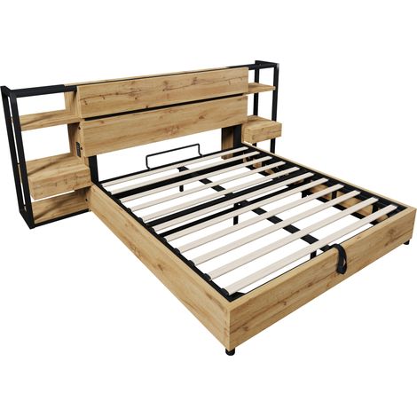 Letto matrimoniale 160x200 cm con contenitore, colore rovere, con USB e Type-C (1/5)