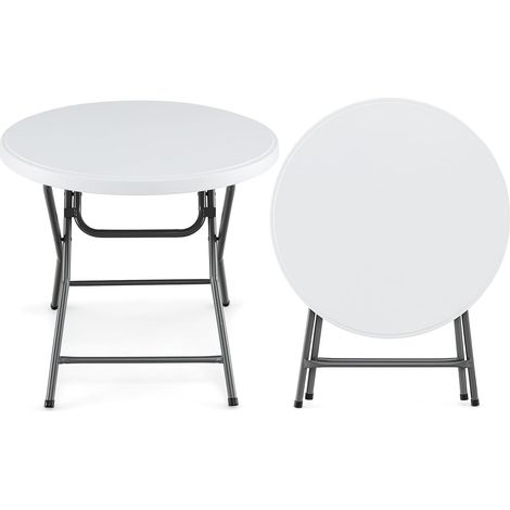GOPLUS Table Ronde Pliante Jardin Exterieure φ 81CM, Plateau en HDPE, Pieds Métalliques Robustes et Patins Antidérapants, pour Pique-Nique,Camping, Charge 75 kG (1/5)