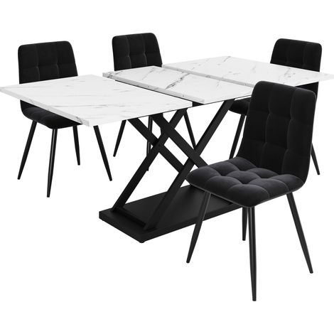 Set tavolo da pranzo allungabile 5 pezzi bianco marmo e nero 4 posti (1/5)