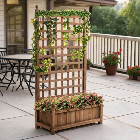 Jardinière en bois avec treillis 64 x 28 x 120 cm pour plantes (1/5)