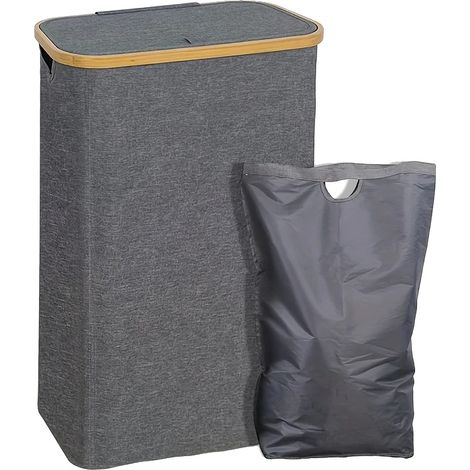 Cesto portabiancheria, design sottile, sacco removibile, GRIGIO, 60L (1/2)