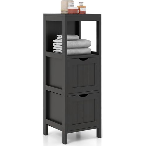 COSTWAY Mobile da Bagno, Mobile da Terra con 2 Cassetti e Vano Aperto, con Design Antiribaltamento, per Bagno, Camera da Letto, Salotto e Cucina, 30 x 30 x 90 cm (Modello 2) (1/5)