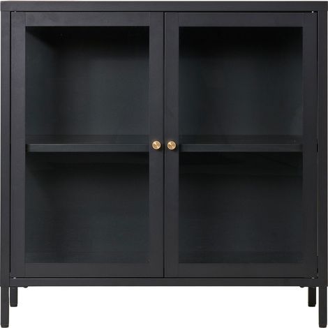 Credenza Dalby con 2 ante in vetro, acciaio nero 80×35×80 cm (1/5)