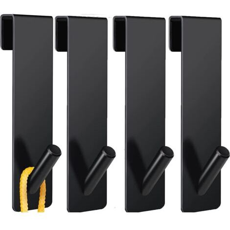 4pcs Crochets de Porte de Douche, Acier Inoxydable Crochets de Suspension pour Serviettes Sans Perçage sur Porte de Douche sans Cadre pour Salle de Bain(17.8cm Noire) (1/5)