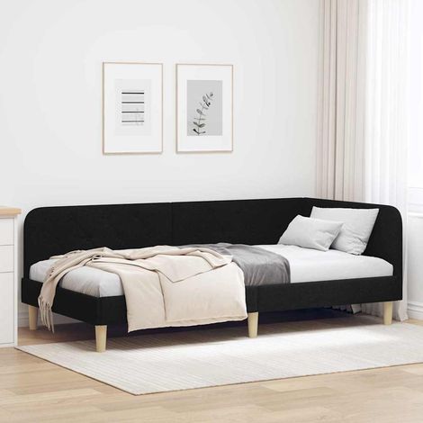 Eckbettgestell Schwarz 90 x 190 cm Stoff