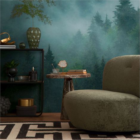Sfondo fotografico Profhome 398981 Carta da parati TNT goffrata a caldo liscia con motivo foresta opaca verde azzurro petrolio 3,71 m x 2,8 m (1/4)