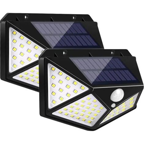 Lampes solaires extérieures, 100 LED, 1800 mAh, détecteur de mouvement, pour jardin et escaliers Odipie (1/4)