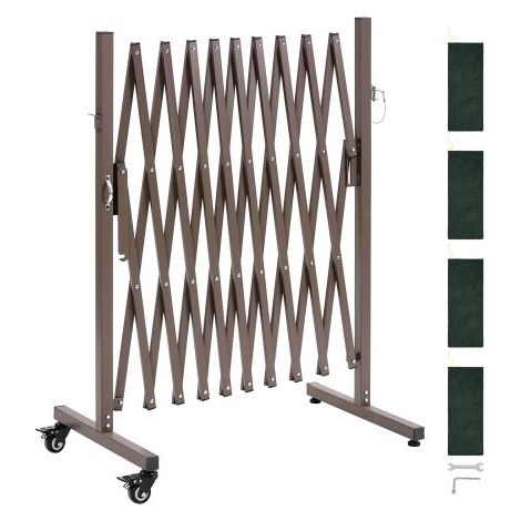 Barricada Extensible de 3,07 m, Barrera de Seguridad Plegable, Valla Metálica Portátil con Rueda y Freno, Aleación de Aluminio, para Jardín Patio Construcción Control de Espacios, Color Marrón (1/5)