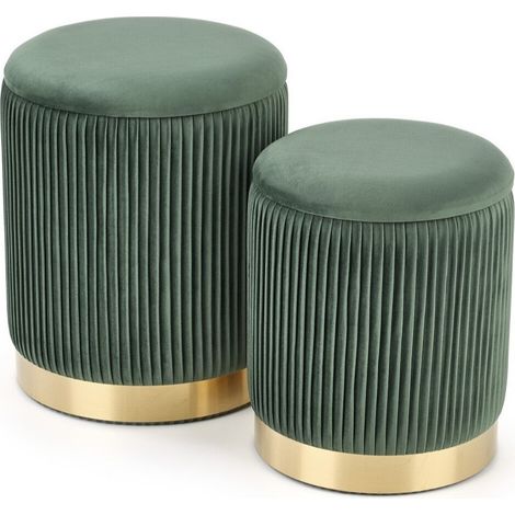 Conjunto de pufs Houston 1153, Verde oscuro, 36x0x0cm, Diámetro: 44, Tapiz, 0, Caja de almacenamiento