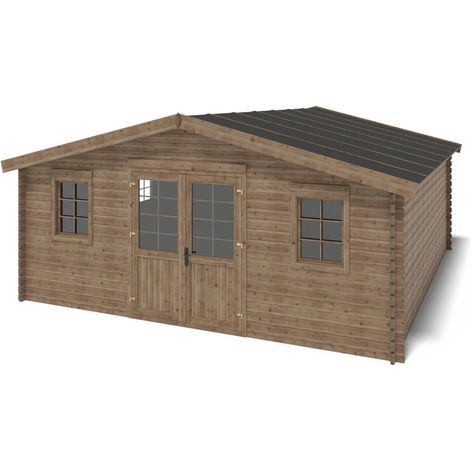 Casetta da giardino in legno - 34.80m2 - 5.90x5.90m - impregnata - 45mm - colore: marrone - DOM656 (1/5)