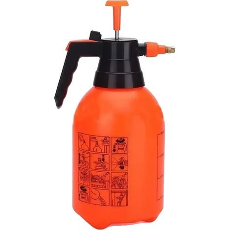 Pulverizador de mano, boquilla de latón ajustable, capacidad de 2 litros, color naranja. (1/2)
