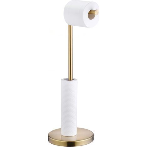 Porte-Rouleau de Papier Toilette sur Pied en Acier Inoxydable pour Salle de Bain 5 Rouleaux de Papier Hygiénique Distributeur avec Base Lourde WC Dérouleur,Anti-Rouille,15x56cm,Doré (1/5)